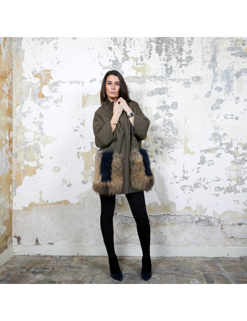 Trench AVA ADORE en toile kaki et poches en renard