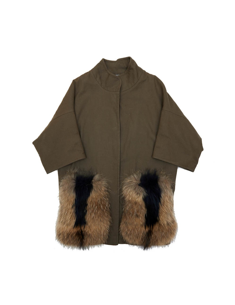 Trench AVA ADORE en toile kaki et poches en renard