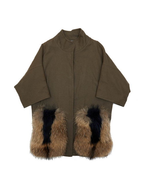 Trench AVA ADORE en toile kaki et poches en renard