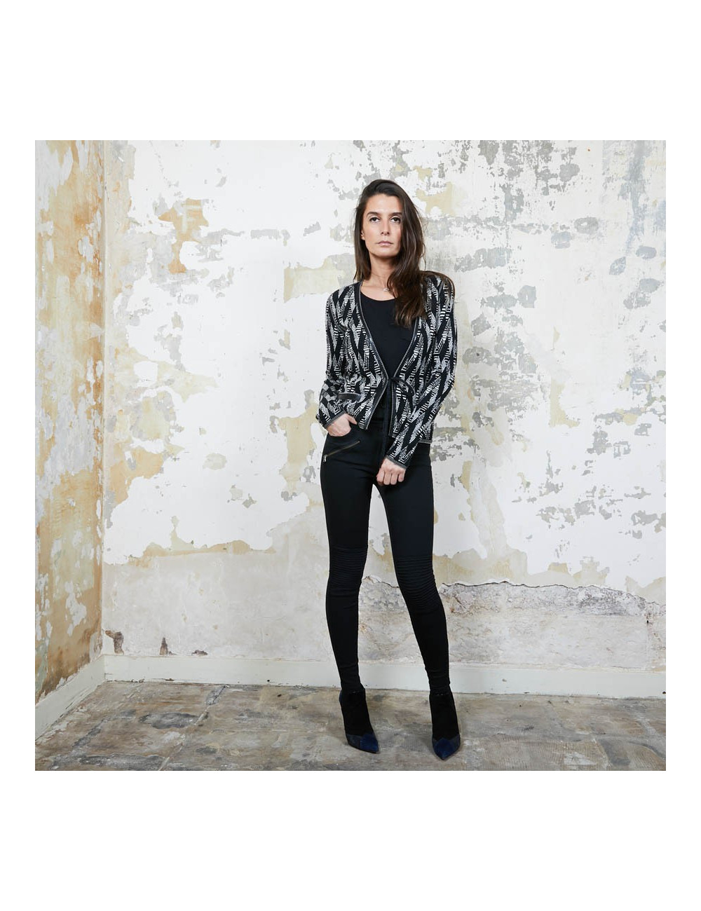 CHANEL cardigan in black and white cashmere size 36FR