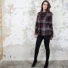 CHANEL jacket in red, silver and black check tweed size 38FR