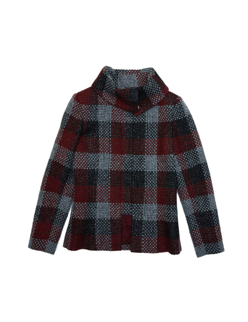 CHANEL jacket in red, silver and black check tweed size 38FR