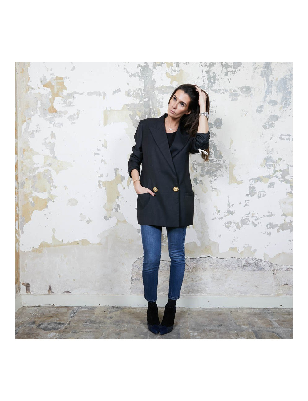 Blazer GIANNI VERSACE Couture en laine et  soie noire