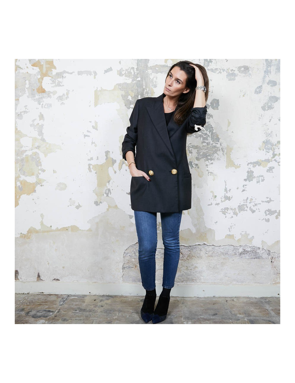 Blazer GIANNI VERSACE Couture en laine et  soie noire