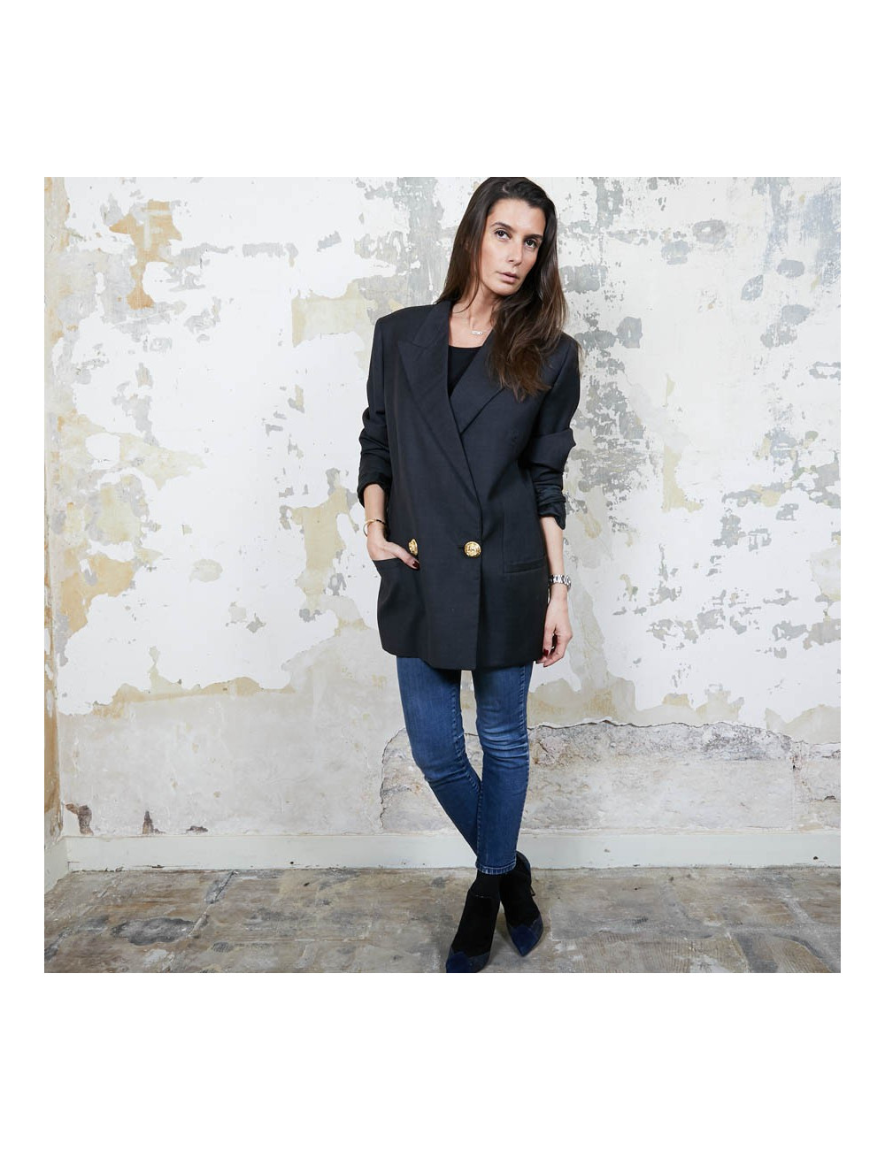 Blazer GIANNI VERSACE Couture en laine et  soie noire