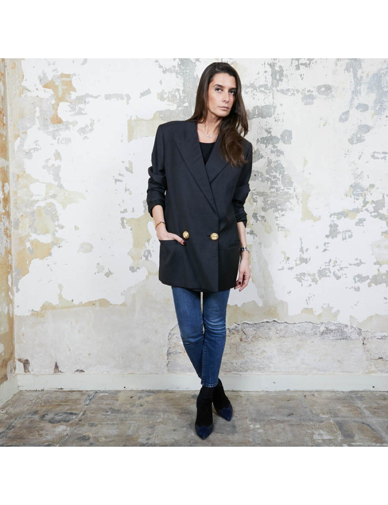 Blazer GIANNI VERSACE Couture en laine et  soie noire