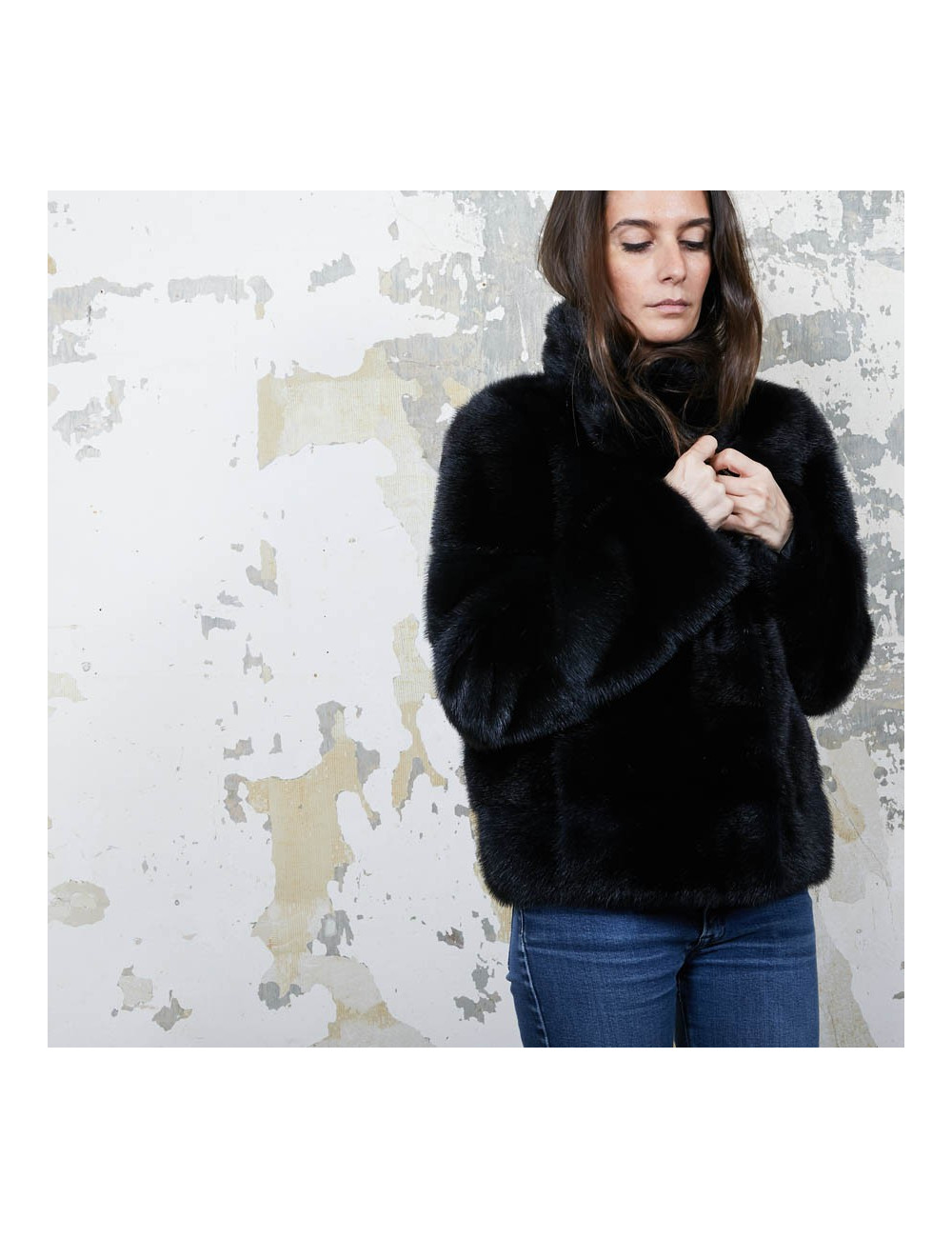 Veste  t 42 YVES SALOMON vison bleu nuit