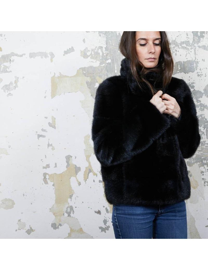 Veste  t 42 YVES SALOMON vison bleu nuit