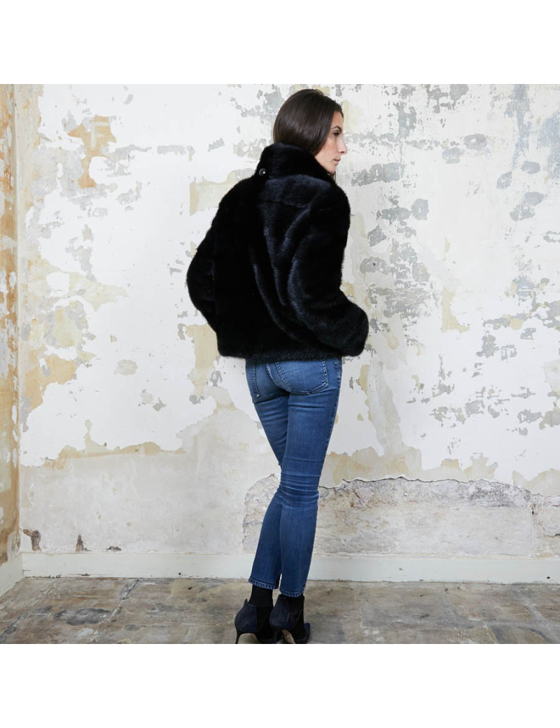 Veste  t 42 YVES SALOMON vison bleu nuit