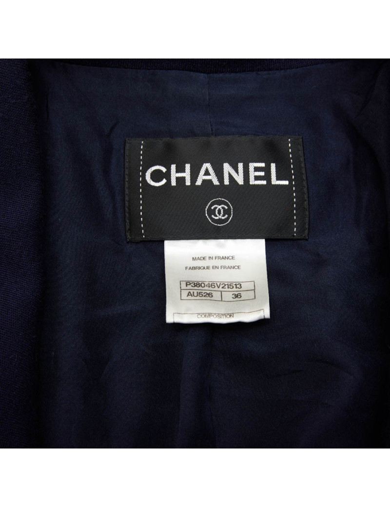 Veste CHANEL T 36 en jersey bleu et liseret gris