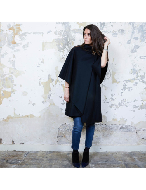 CHANEL T 34 Paris Shanghai Mid-length cape in black wool and cashmere size 34FR