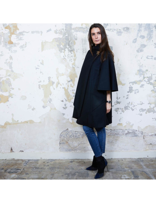 CHANEL T 34 Paris Shanghai Mid-length cape in black wool and cashmere size 34FR