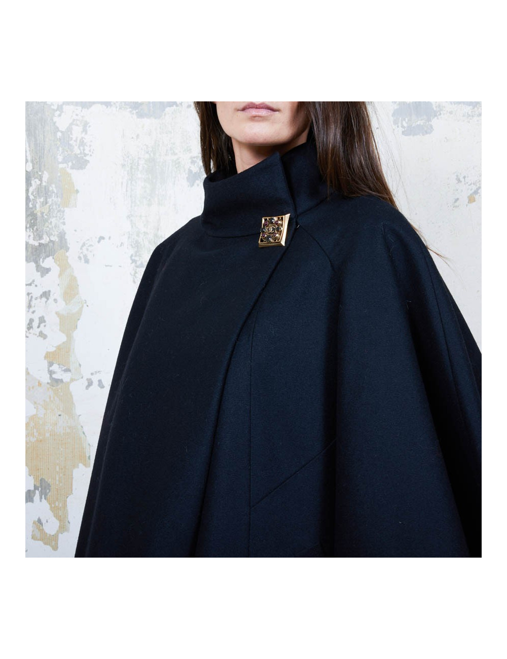 CHANEL T 34 Paris Shanghai Mid-length cape in black wool and cashmere size 34FR