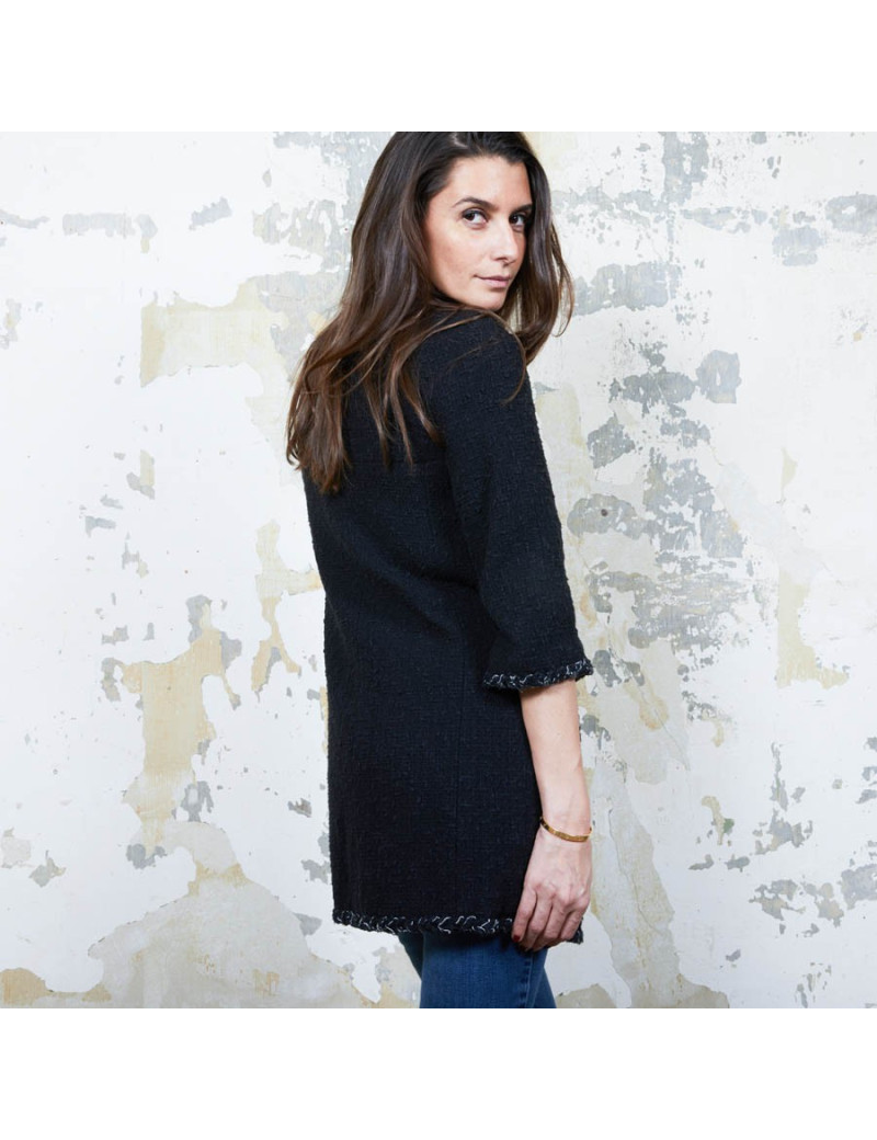 CHANEL iconic long jacket in black tweed size 34FR