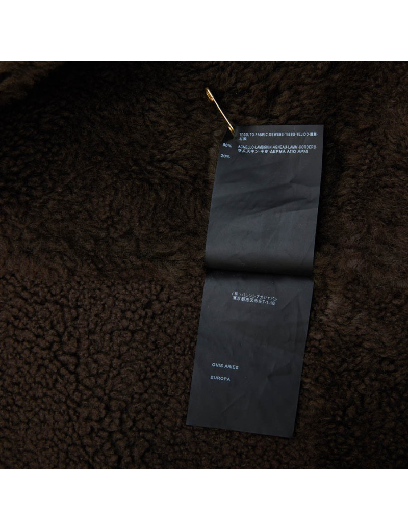 BALENCIAGA mid-length coat in brown returned lambskin leather and aged leather