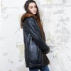 BALENCIAGA mid-length coat in brown returned lambskin leather and aged leather