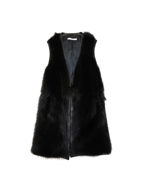 Veste longue t 40 GIVENCHY en fourrure et cuir noir