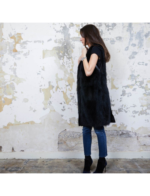 Veste longue t 40 GIVENCHY en fourrure et cuir noir