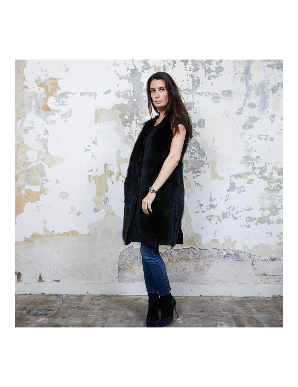 Veste longue t 40 GIVENCHY en fourrure et cuir noir