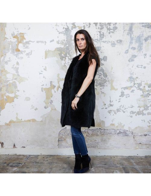 Veste longue t 40 GIVENCHY en fourrure et cuir noir