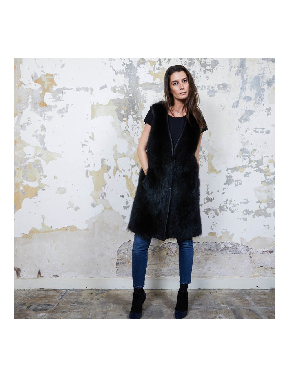 Veste longue t 40 GIVENCHY en fourrure et cuir noir