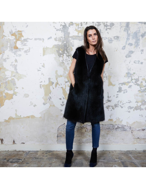 Veste longue t 40 GIVENCHY en fourrure et cuir noir