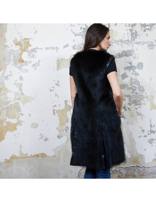 Veste longue t 40 GIVENCHY en fourrure et cuir noir