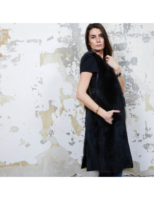 Veste longue t 40 GIVENCHY en fourrure et cuir noir