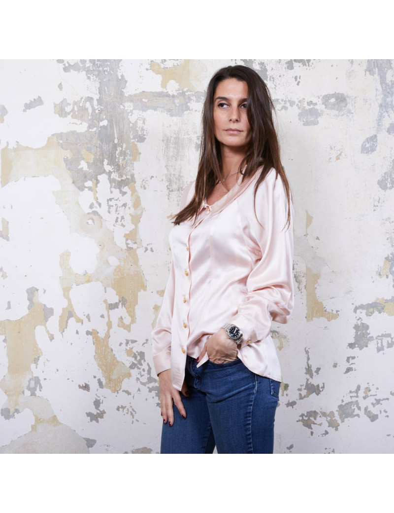 Blouse T  CHANEL soie rose Vintage