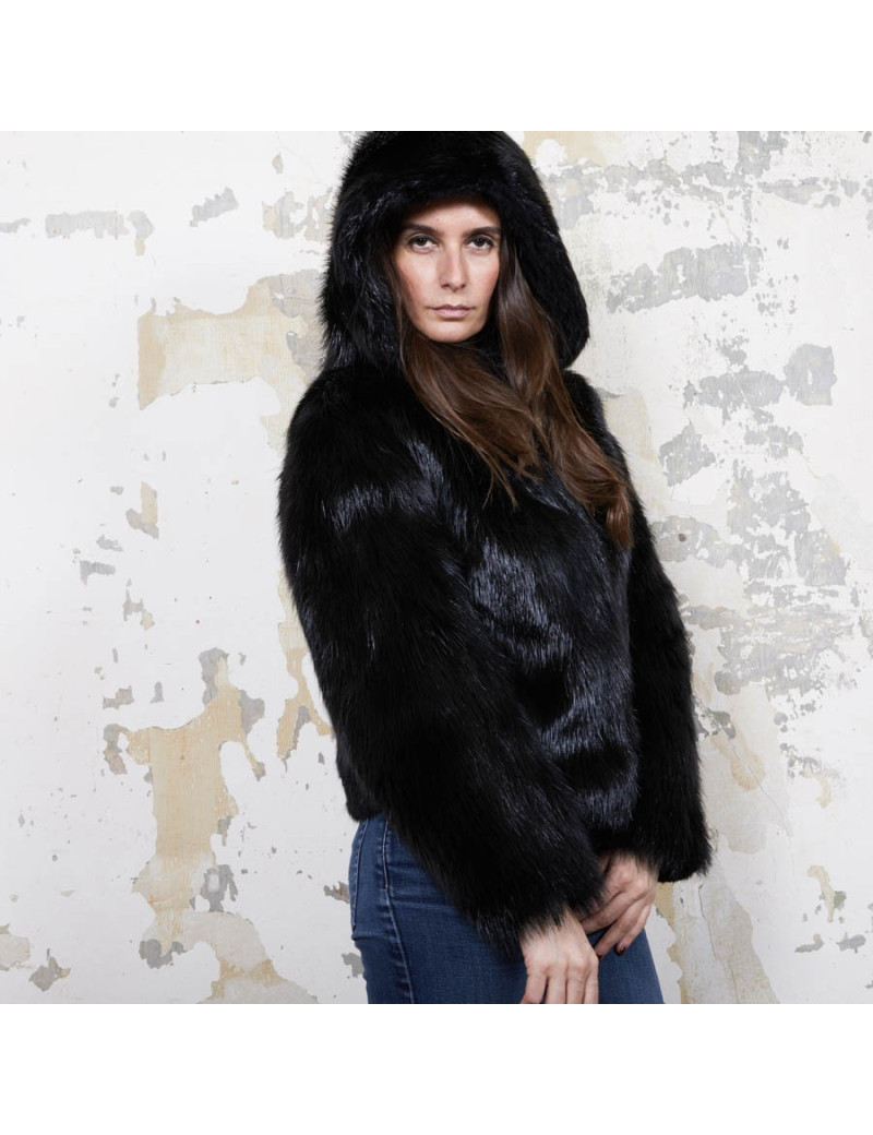 CHLOE hooded jacket in black shiny beaver fur size 38FR