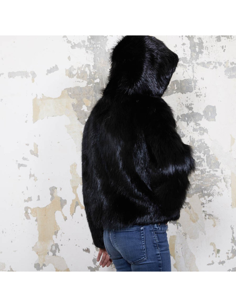 CHLOE hooded jacket in black shiny beaver fur size 38FR