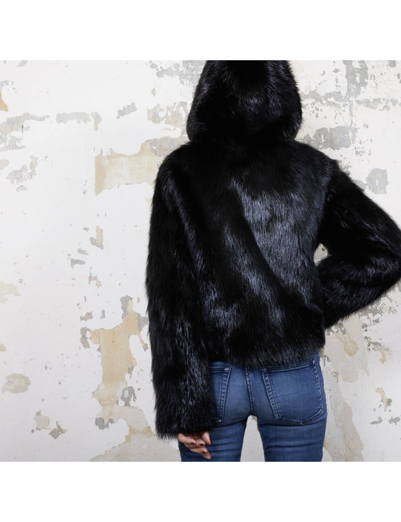 CHLOE hooded jacket in black shiny beaver fur size 38FR