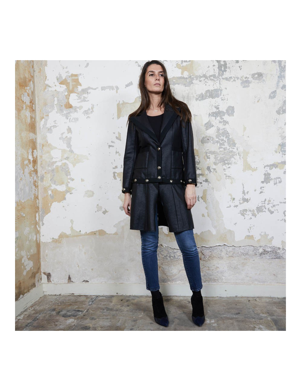 CHANEL dress jacket in black cotton and cashmere size 36FR