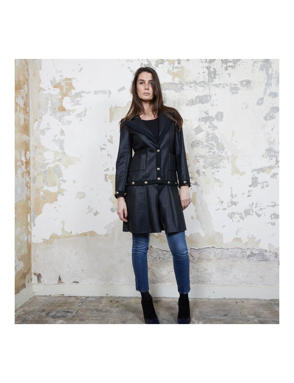 CHANEL dress jacket in black cotton and cashmere size 36FR