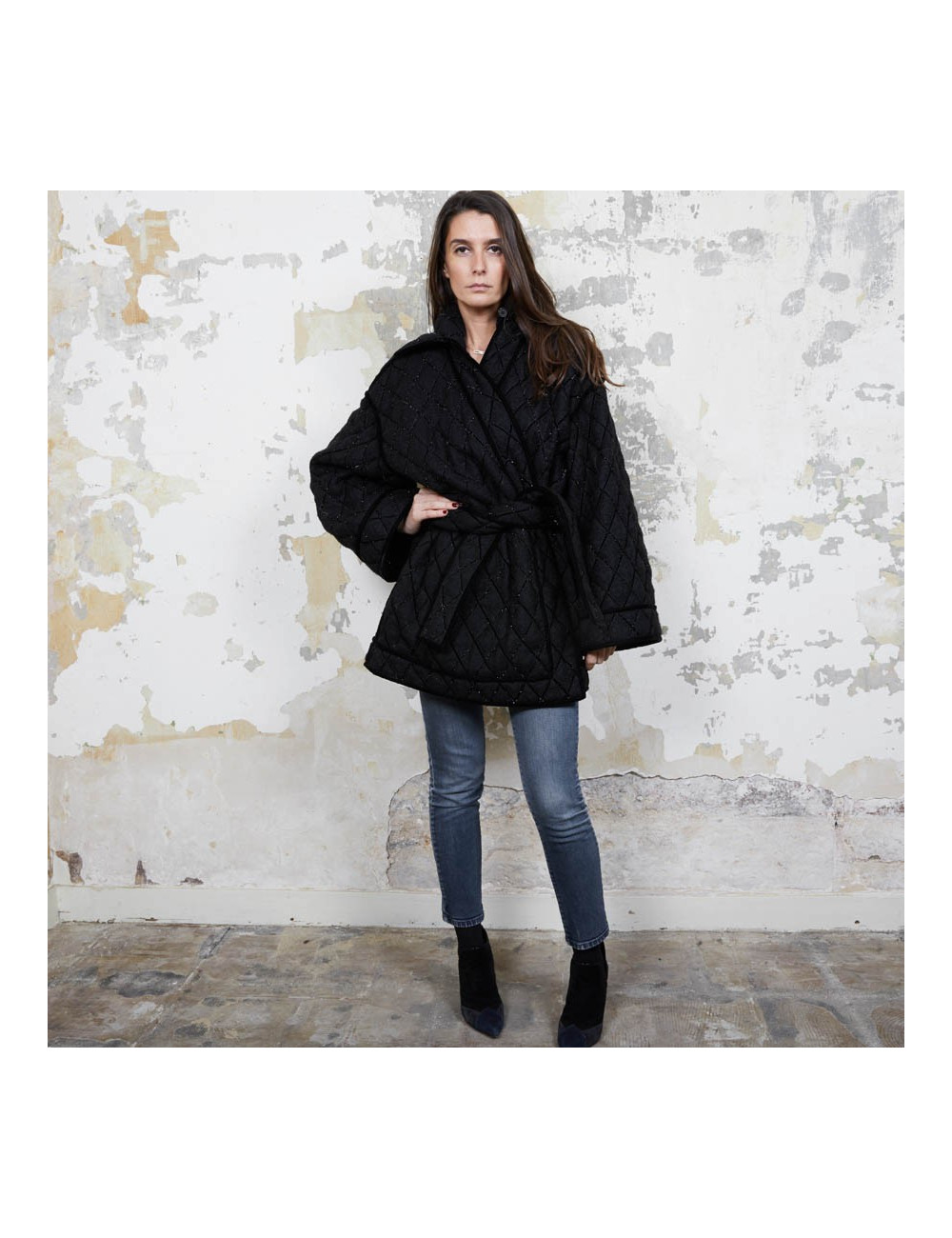 Caban T 38  CHANEL oversize matelassé laine bouillie  noire 