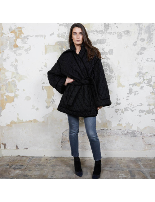 Caban T 38  CHANEL oversize matelassé laine bouillie  noire 