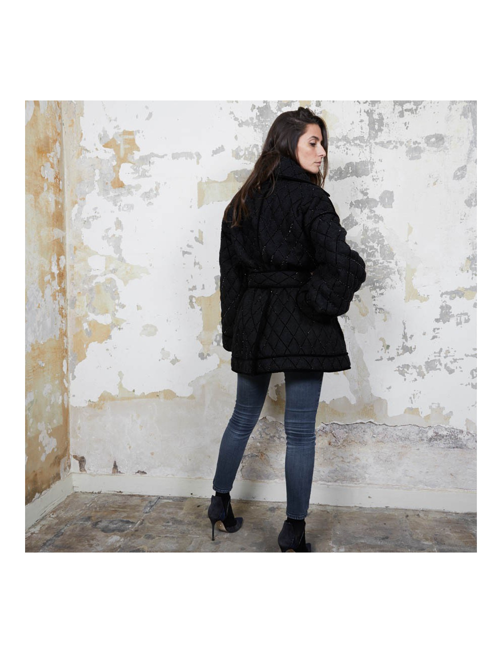 Caban T 38  CHANEL oversize matelassé laine bouillie  noire 