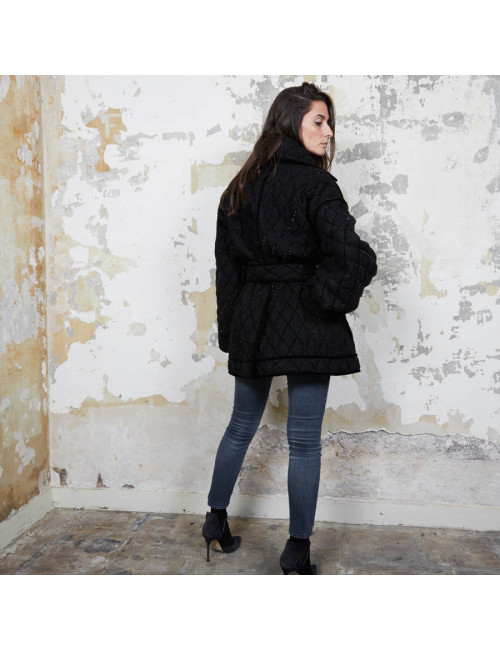 Caban T 38  CHANEL oversize matelassé laine bouillie  noire 