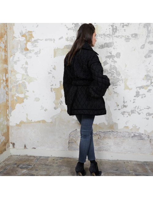 Caban T 38  CHANEL oversize matelassé laine bouillie  noire 