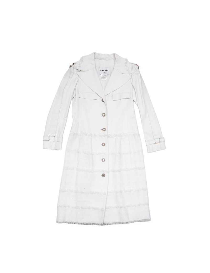 Manteau CHANEL T  cuir et tweed bege