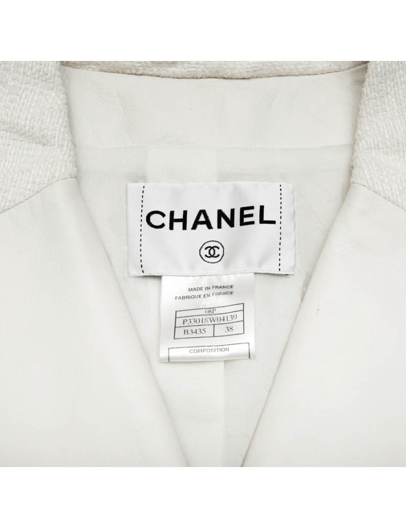 Manteau CHANEL T  cuir et tweed bege