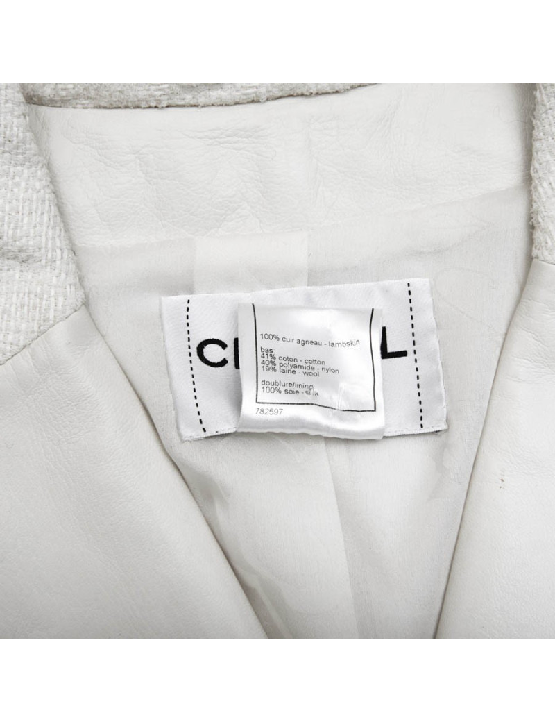 Manteau CHANEL T  cuir et tweed bege