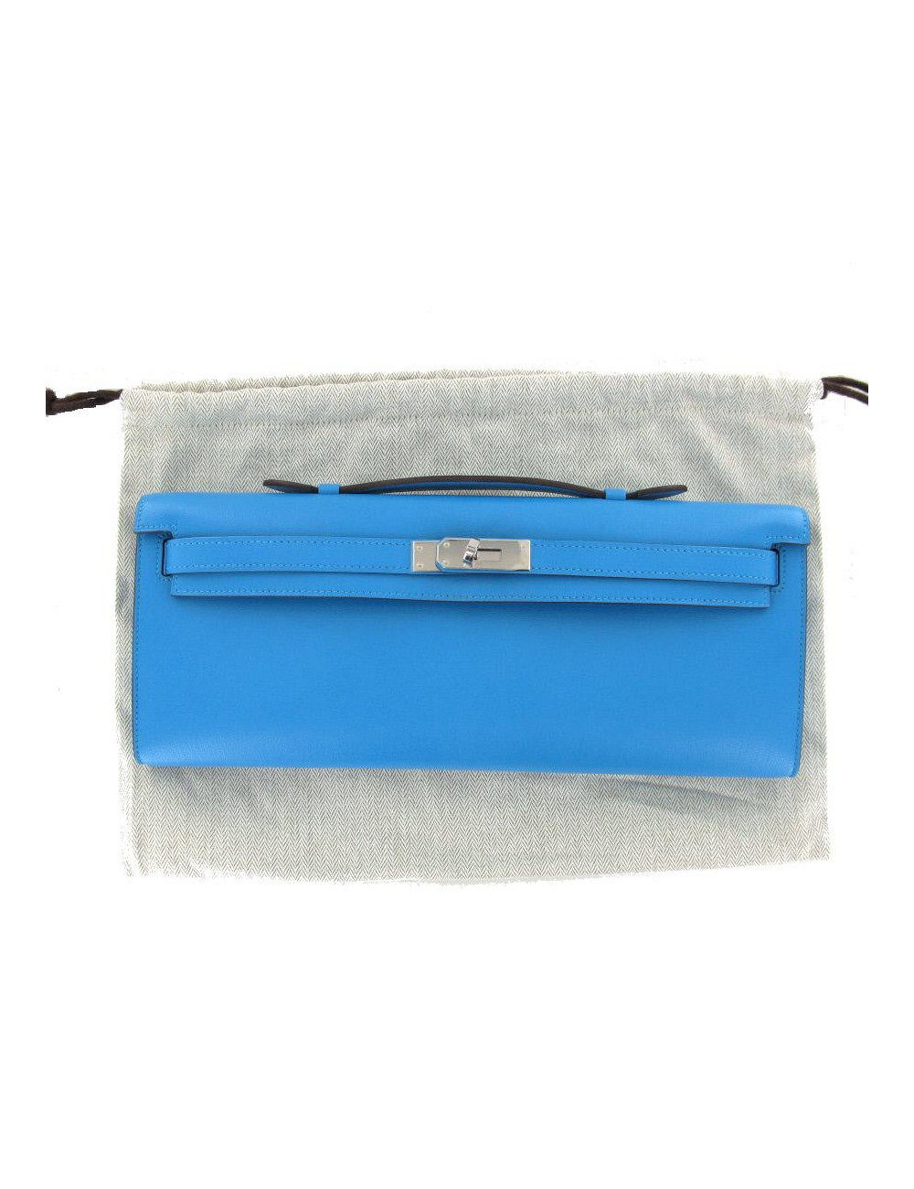 Pochette KELLY CUT  en chèvre calcutta bleu azteque