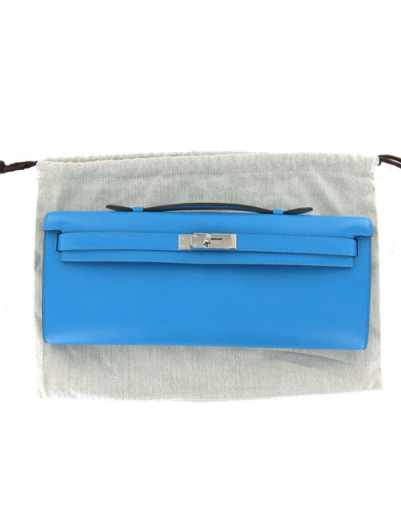 Pochette KELLY CUT  en chèvre calcutta bleu azteque