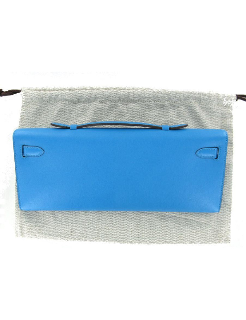 Pochette KELLY CUT  en chèvre calcutta bleu azteque