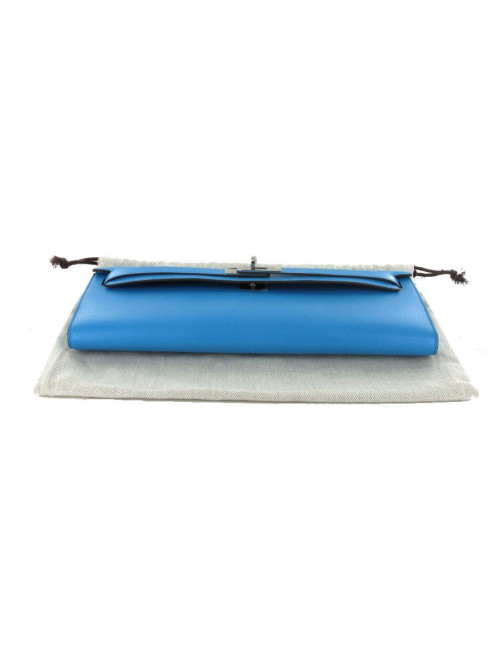 Pochette KELLY CUT  en chèvre calcutta bleu azteque