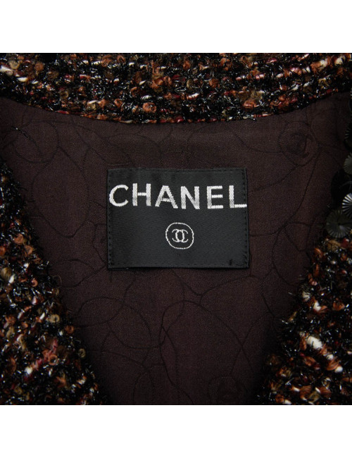 CHANEL T40 jacket in brown tweed and black shiny threads