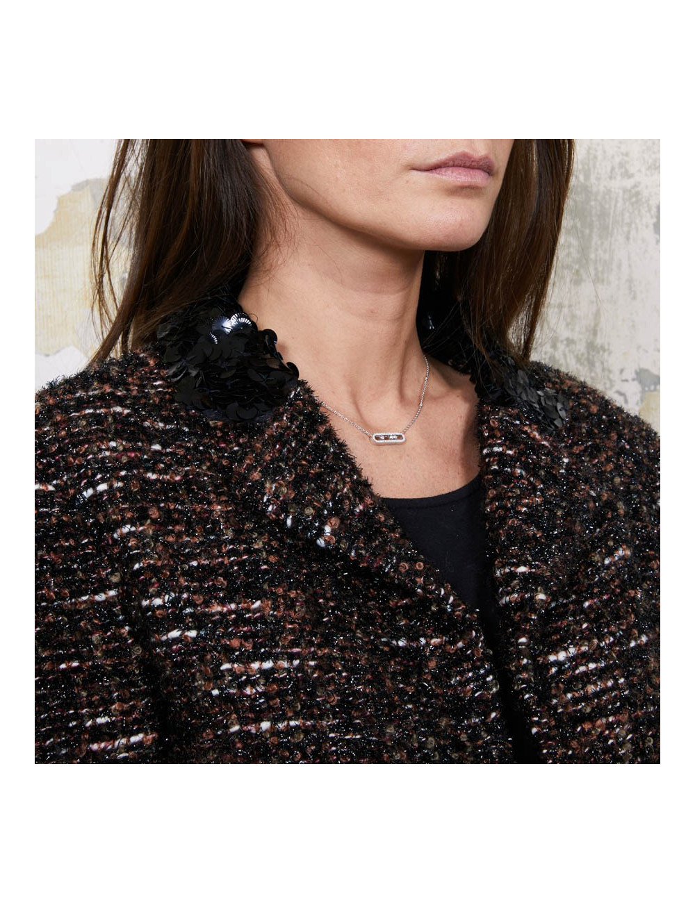 CHANEL T40 jacket in brown tweed and black shiny threads