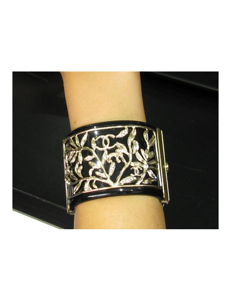 Manchette CHANEL noire "branchages strasés"