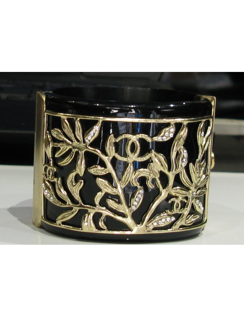 Manchette CHANEL noire "branchages strasés"